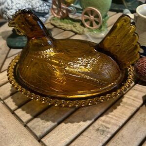 Indiana glass amber stripped glass  inside the nest